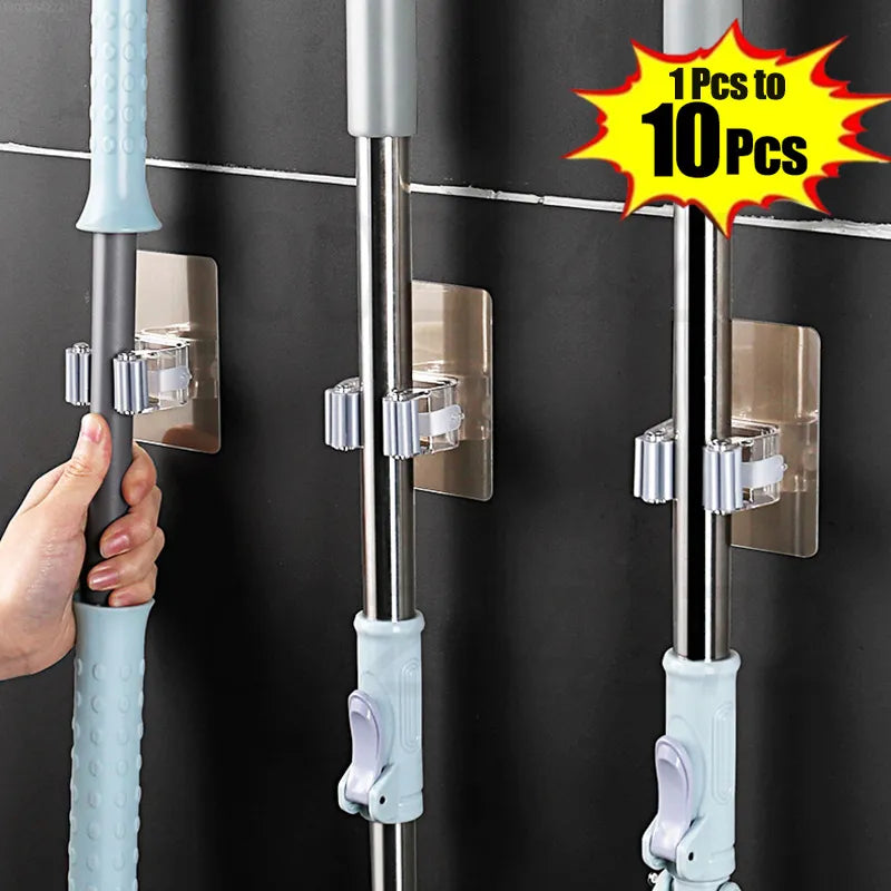 1-10PCS Adhesive Multi-Purpose Hooks Wall Mounted Mop Organizer Holder RackBrush Broom Hanger Hook Kitchen Bathroom Strong Hooks