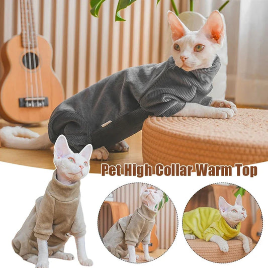 Hairless Cat Sphinx Cat Jumpsuit Thicken Cat Sweater Turtle Neck Kitten Winter Warm Vest Cat Clothes Tee Shirt For Small Dog